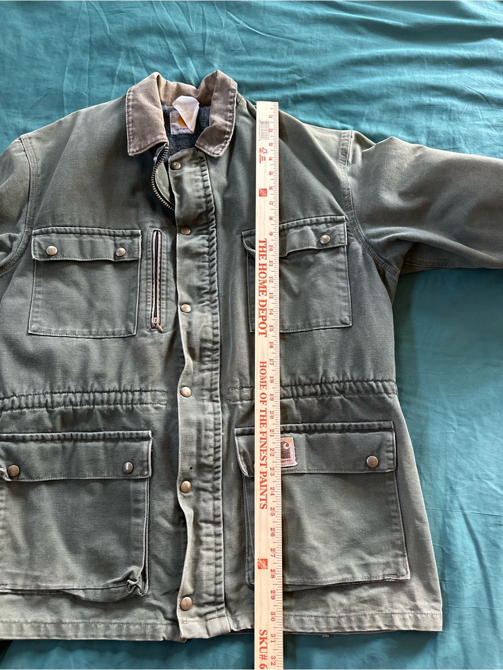 Carhartt Vintage 90s Chore Coat XL Forest Green Cotton Canvas Blanket-Lined - Picture 12 of 16